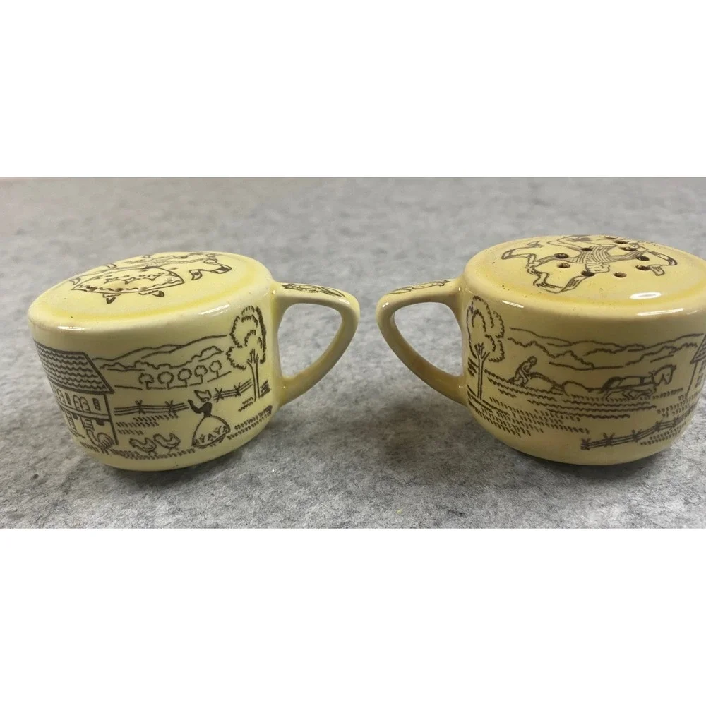 Royal China Bucks County Salt and Pepper Shakers Farmhouse Folk Art Vintage